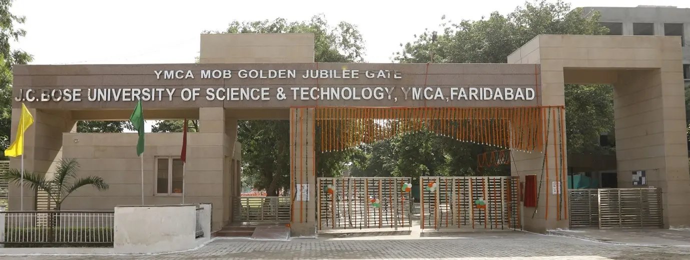 The YMCA MOB Golden Jubilee Gate, main entrance of J.C. Bose University of Science & Technology, YMCA, Faridabad